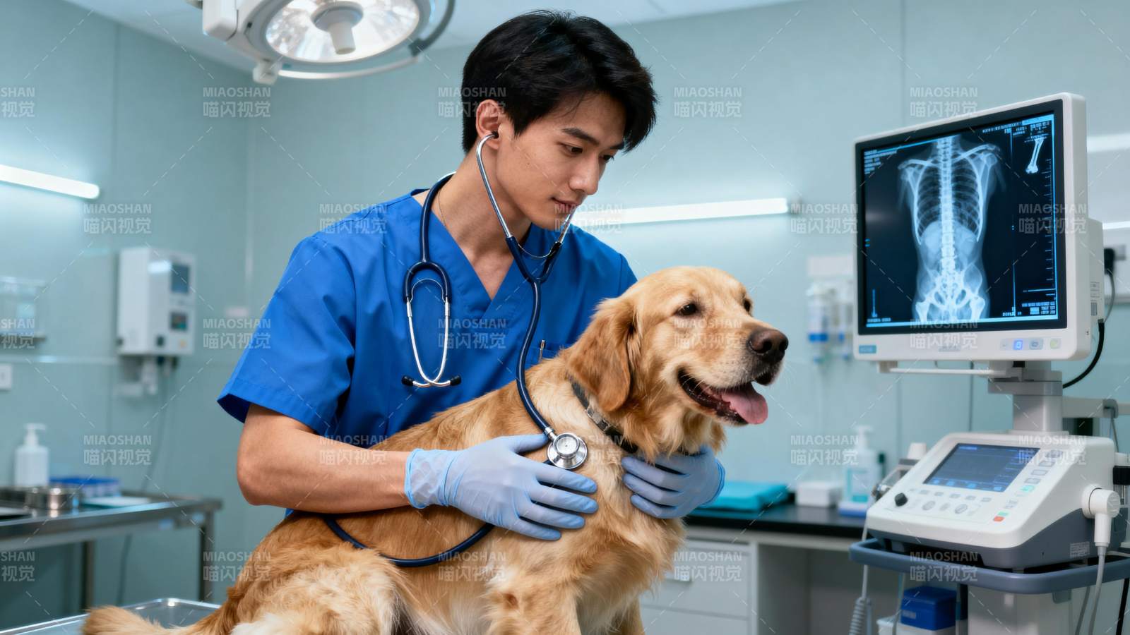 兽医检查金毛犬图片