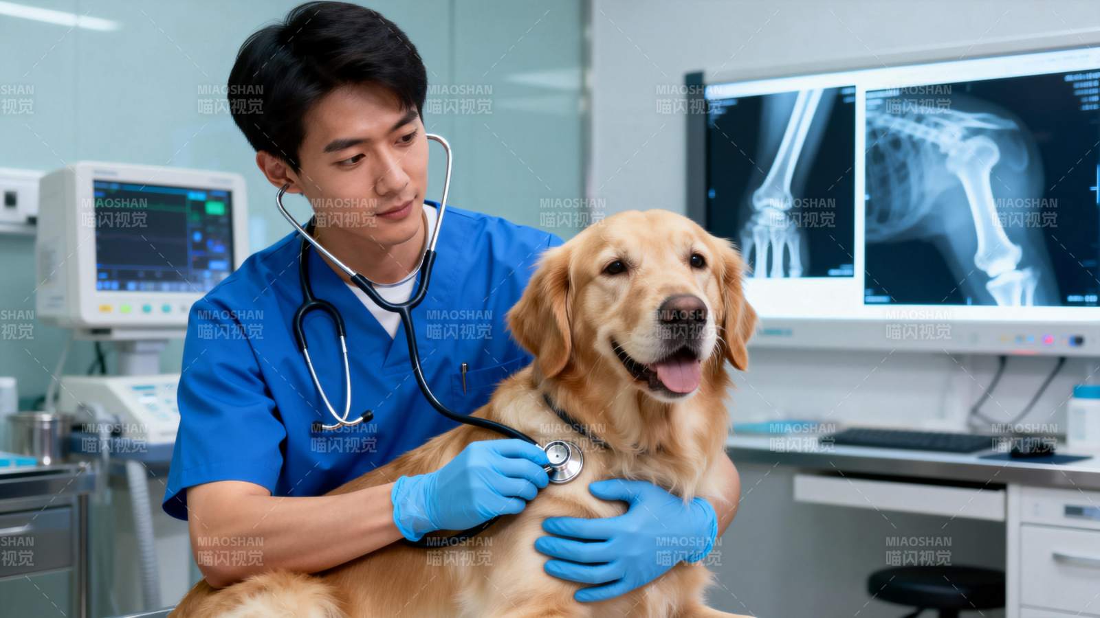 兽医检查金毛犬图片