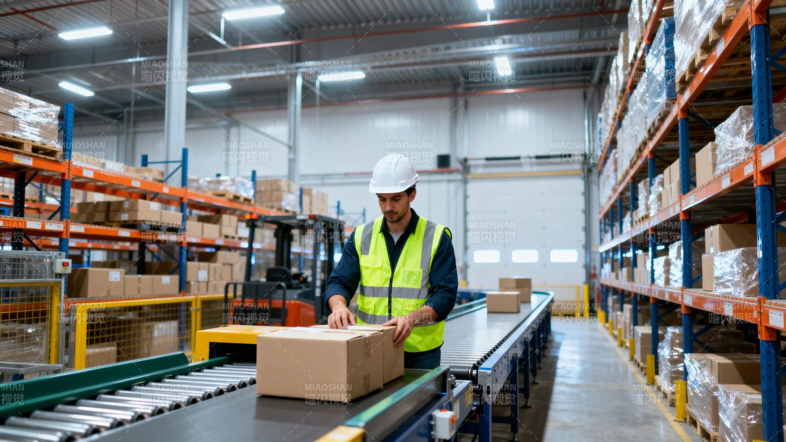 仓库工人操作传送带图片