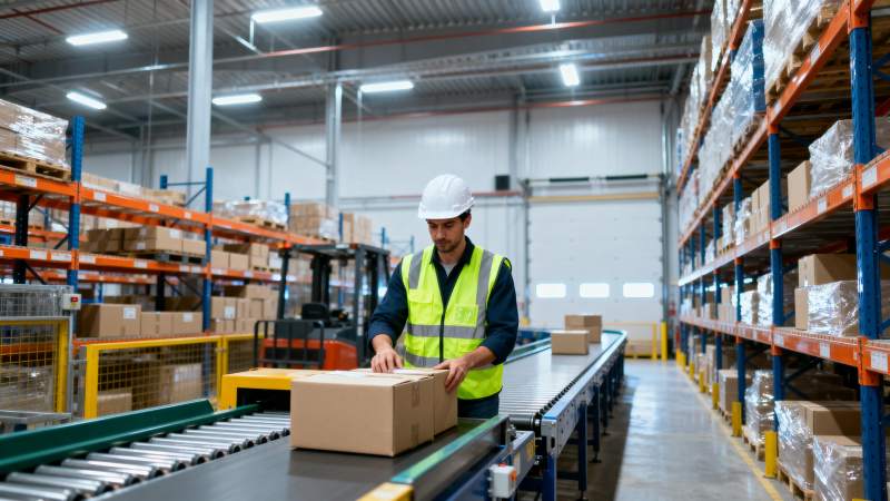 仓库工人操作传送带图片