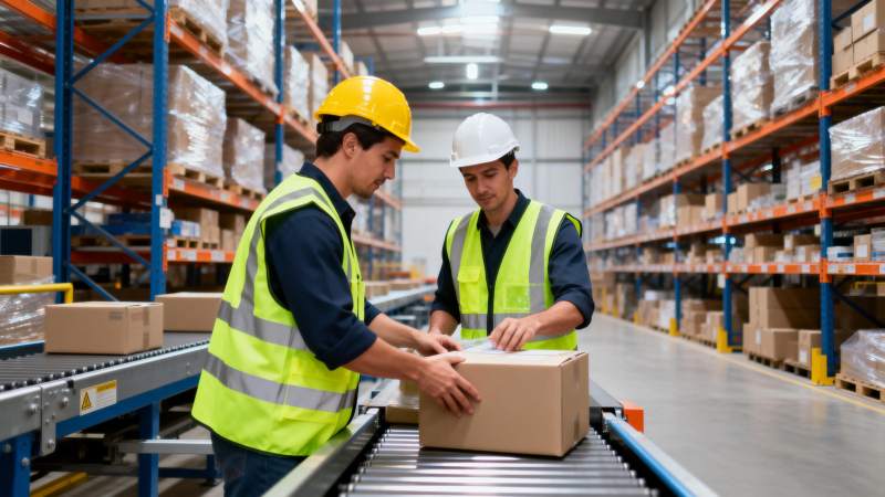 仓库工人协作打包图片