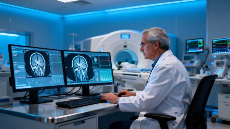 医生分析脑部扫描图片