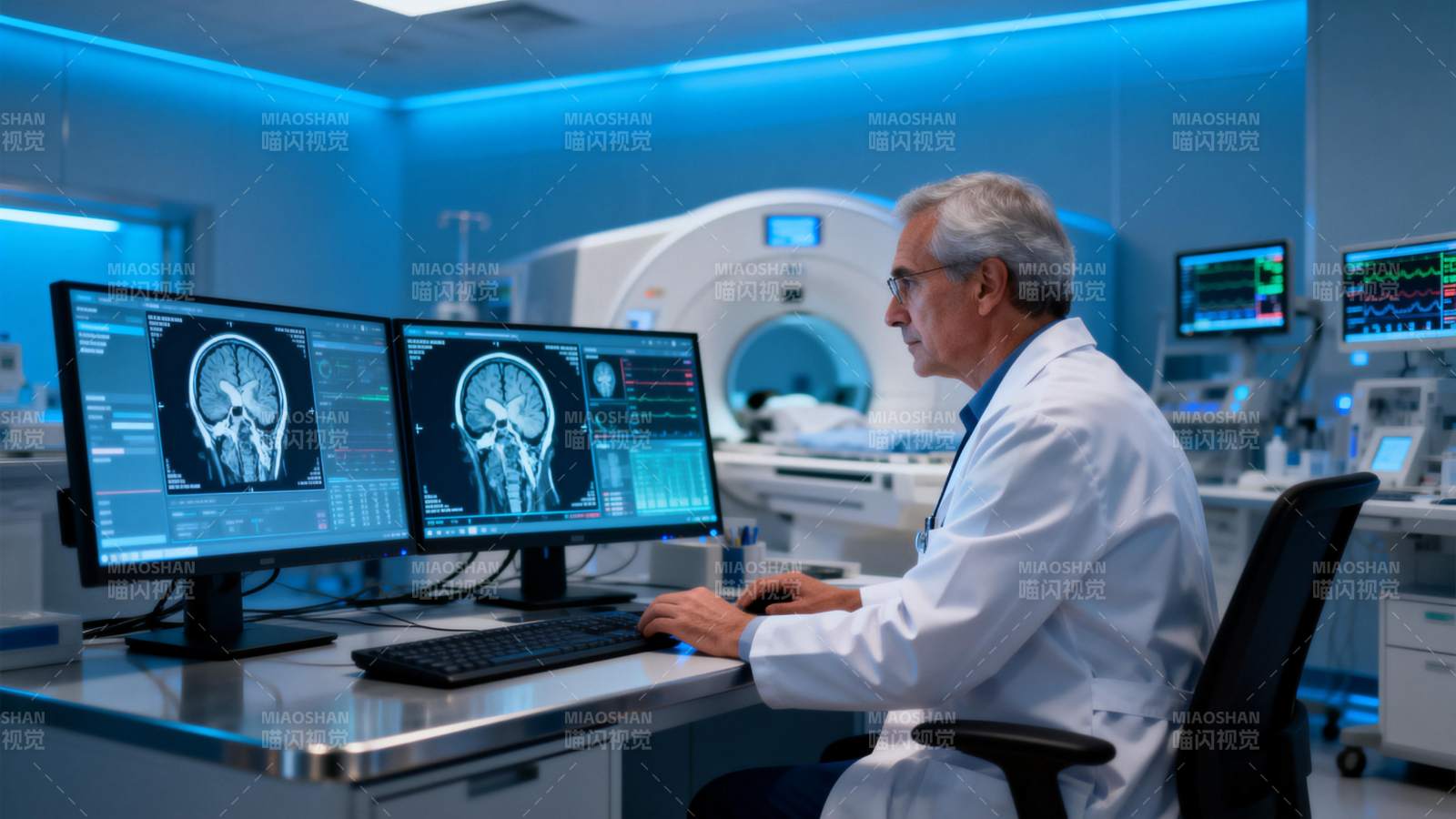 医生分析脑部扫描图片