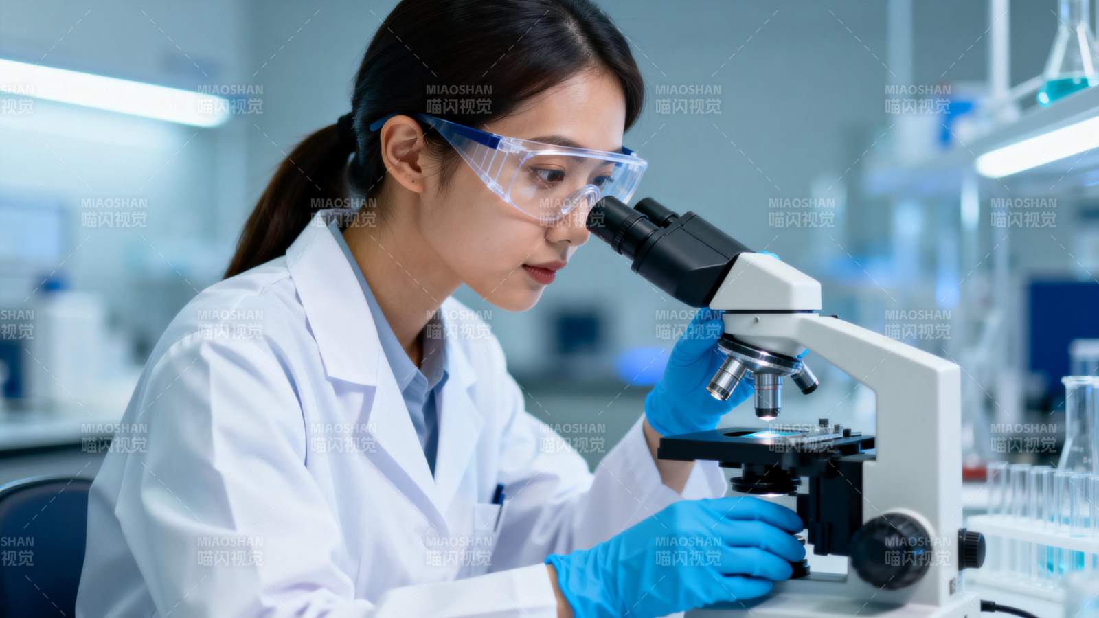 实验室科研人员观察样本图片