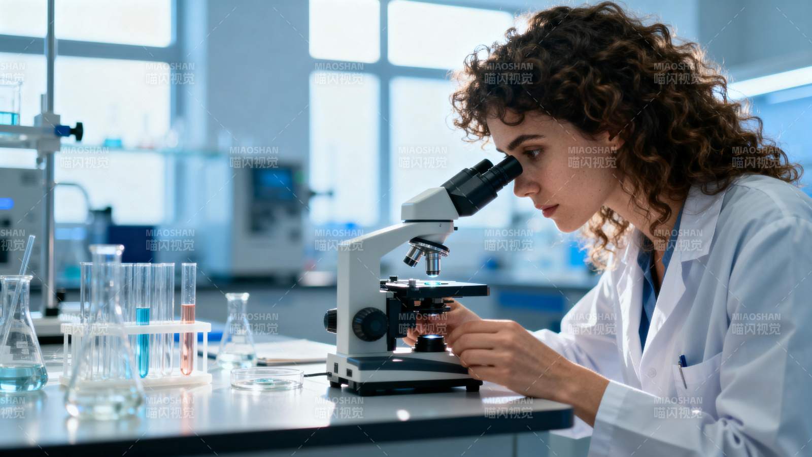 实验室科研人员观察样本图片