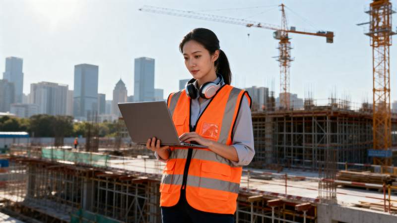 工地女工程师工作照图片