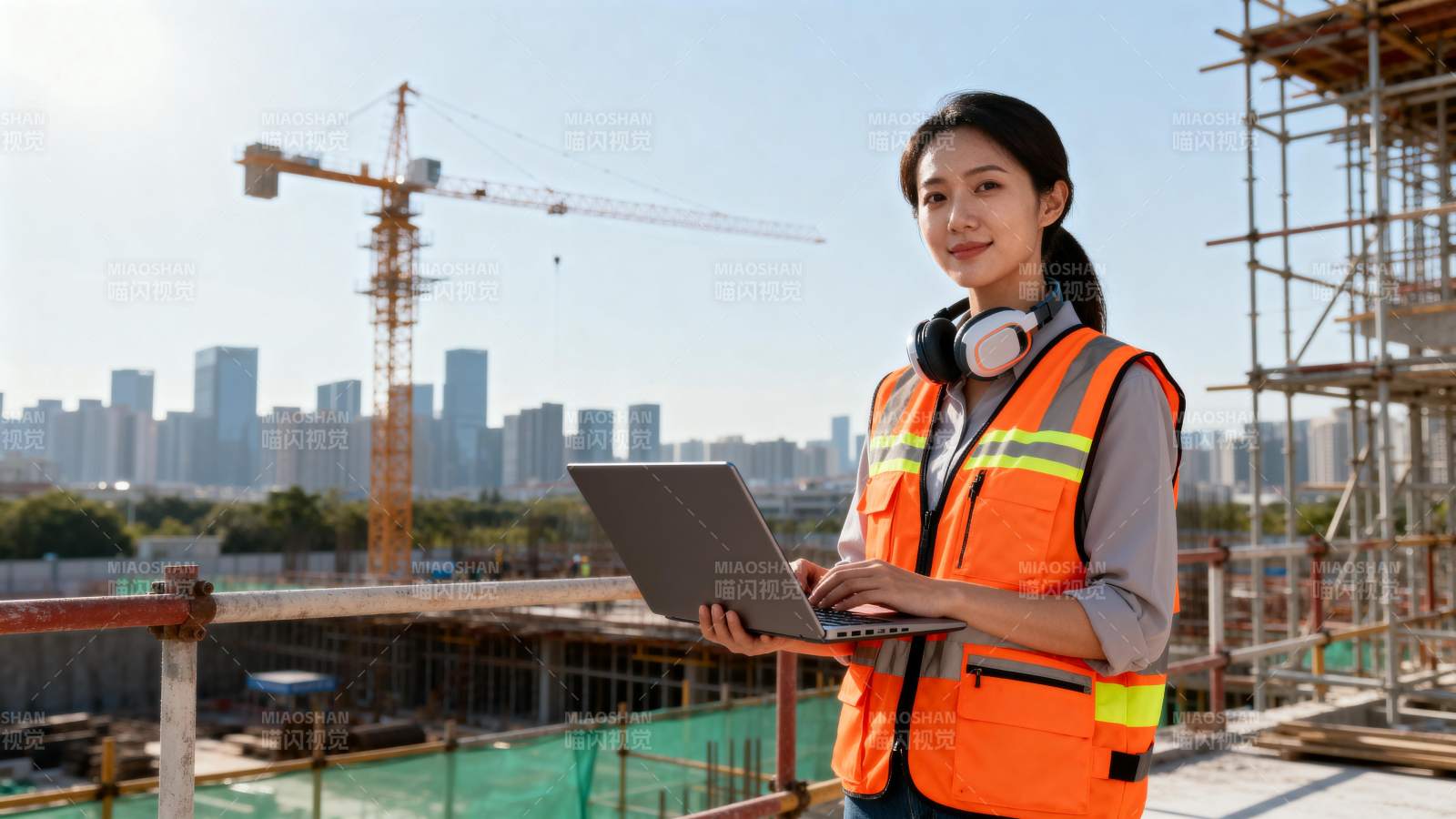 工地女工程师工作照图片