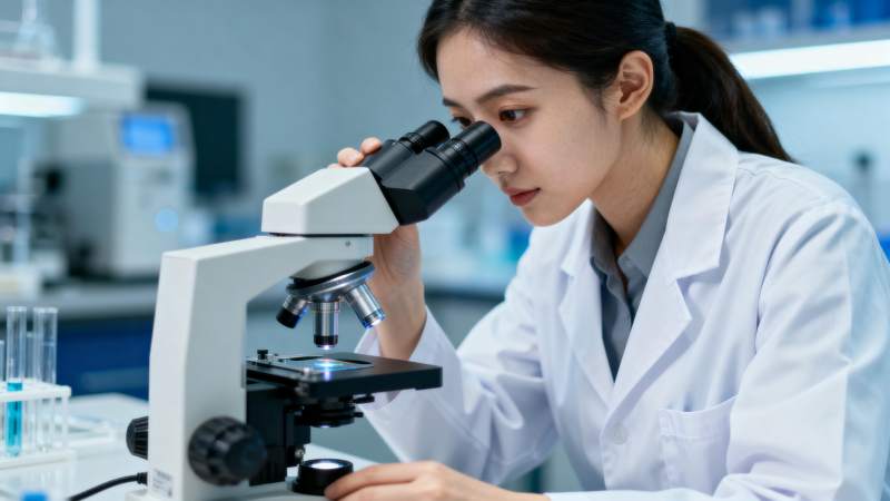 科研人员显微镜下工作图片