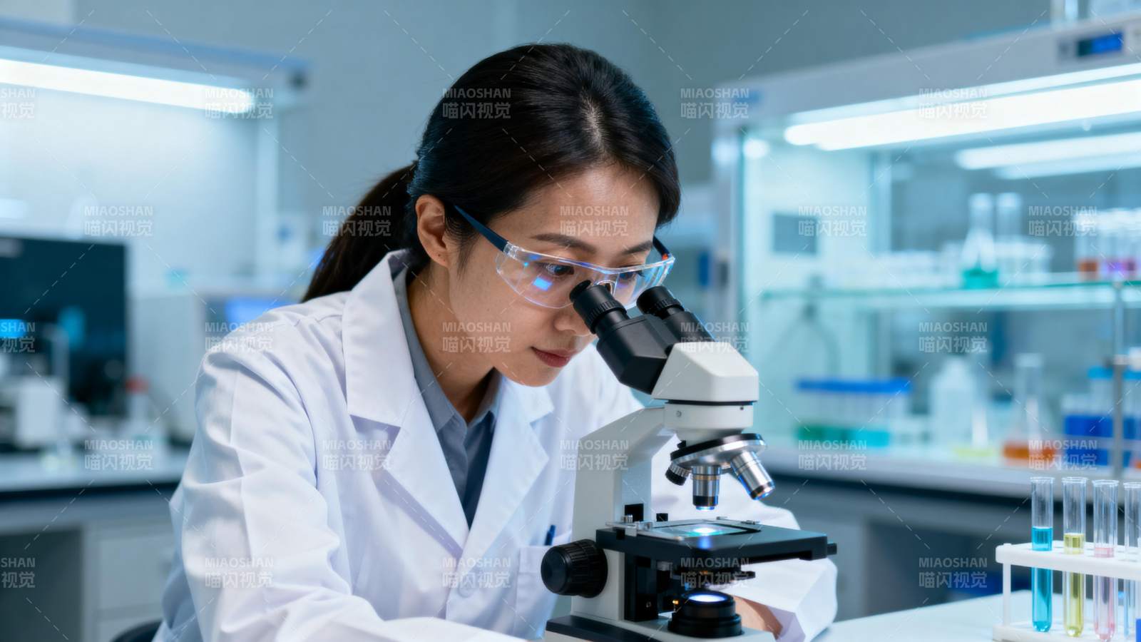 科研人员显微镜下工作图片