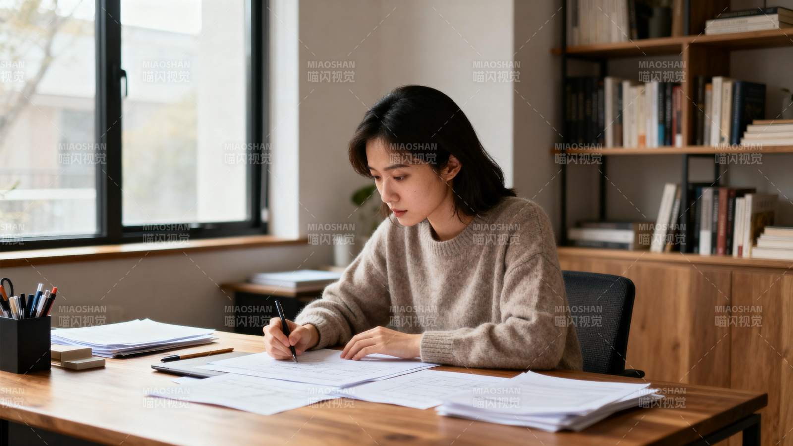 专注学习的女生图片