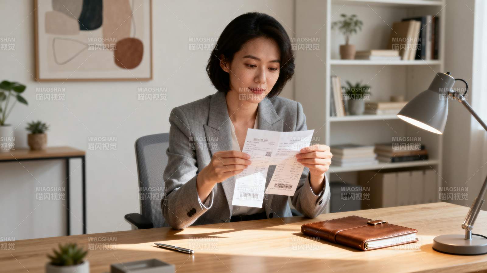 专注阅读文件的职场女性图片