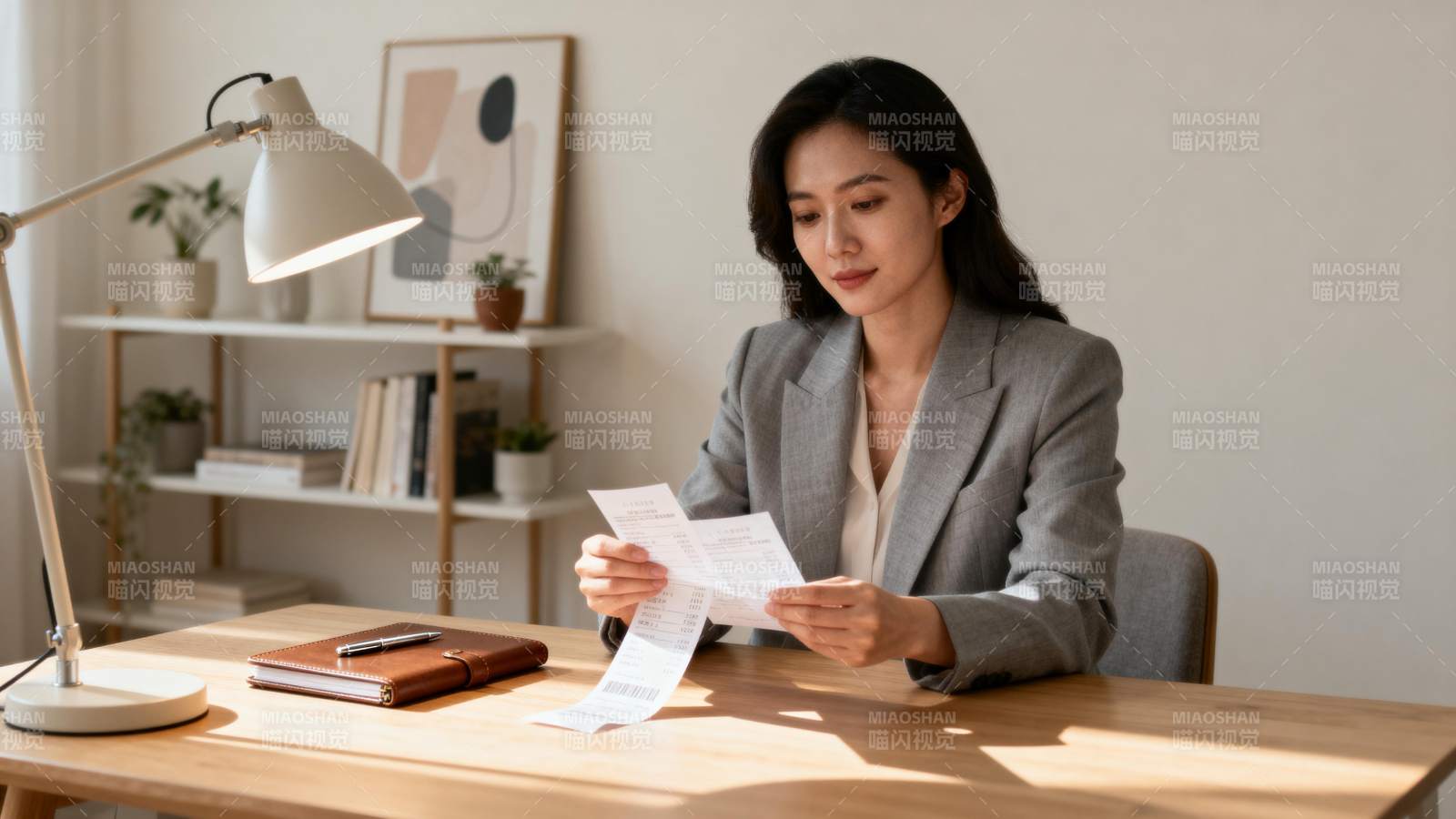 专注阅读文件的职场女性图片