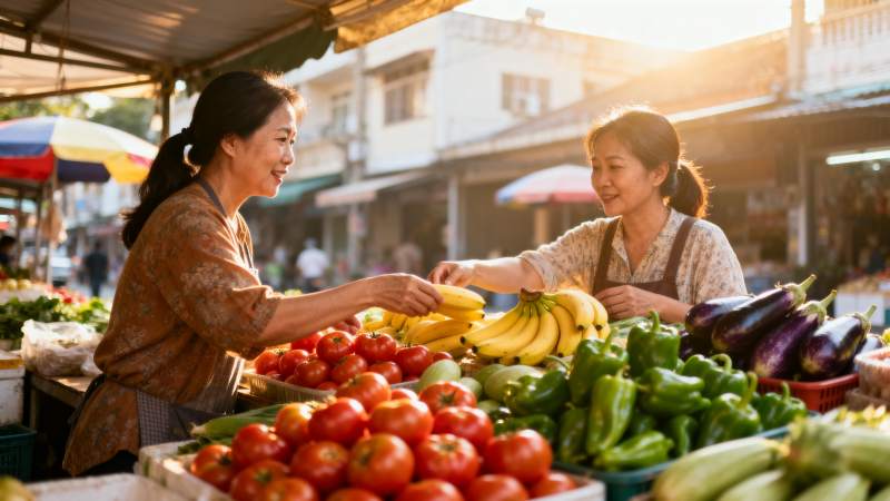 市场买菜 笑容满面图片