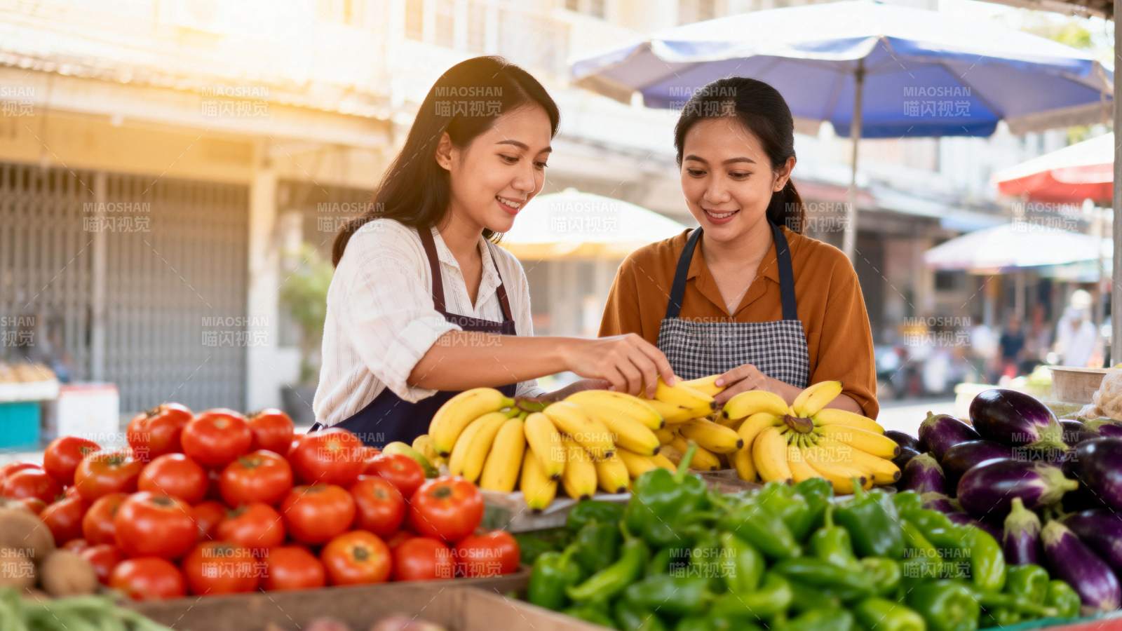 市场买菜的姐妹图片