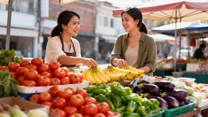 菜市场里的笑容图片