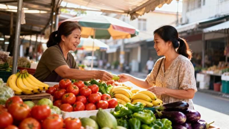市场买菜 笑容满面图片