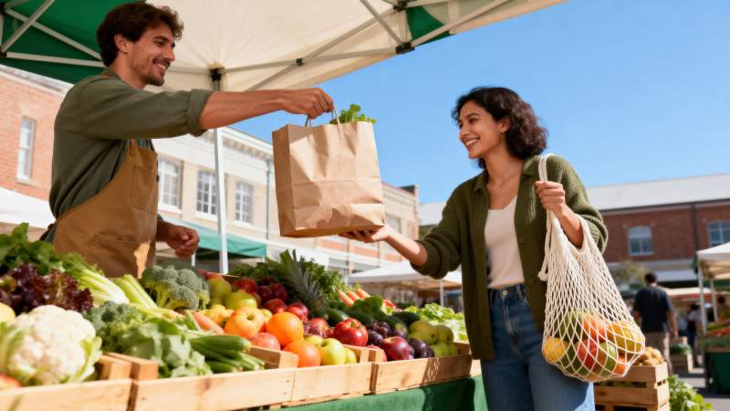 市集买菜 笑容满面图片