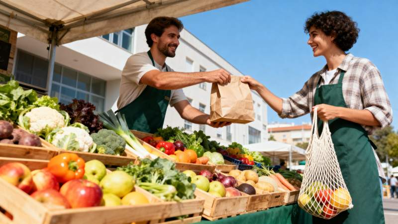 市集买菜 笑容满面图片