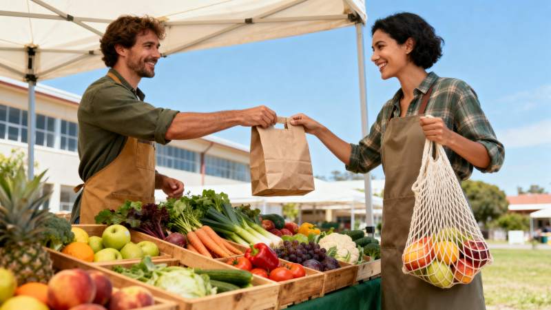 市集新鲜蔬果交易图片
