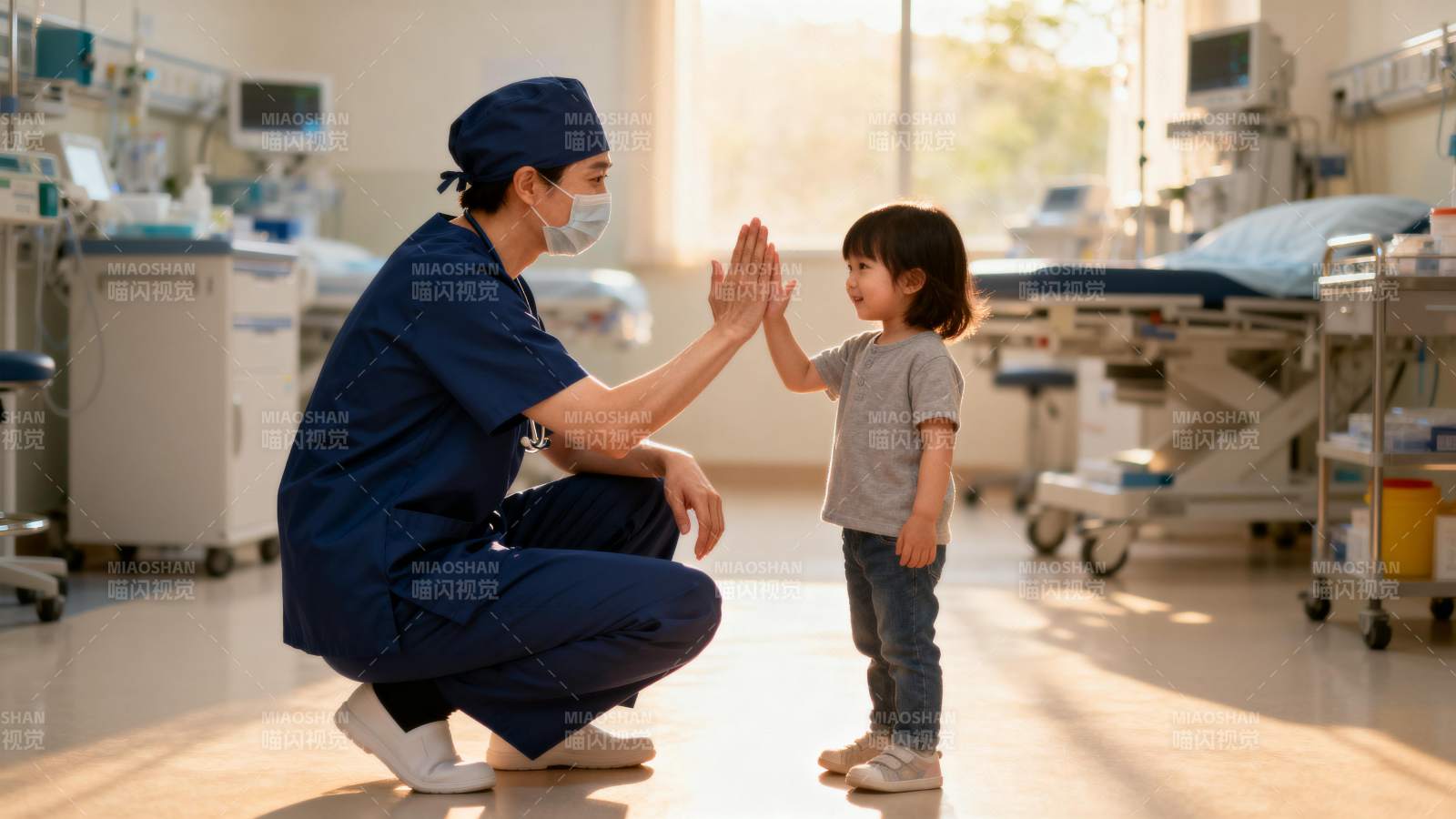 医护与患儿击掌图片