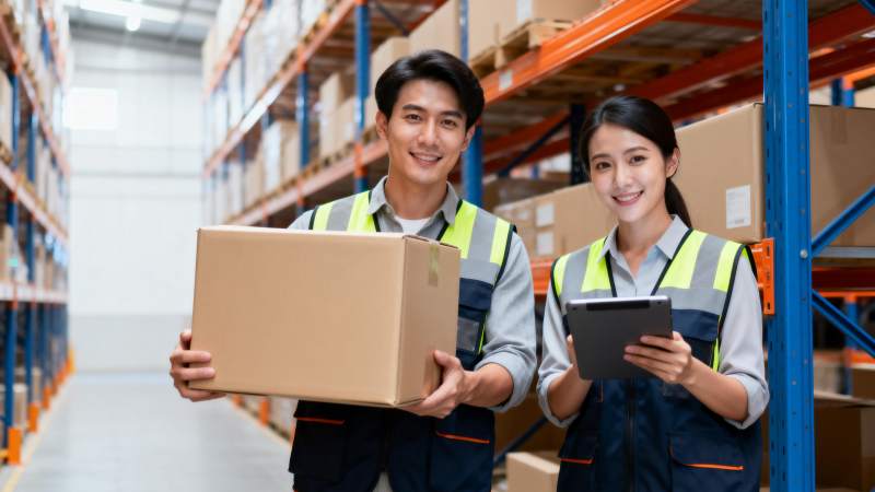 仓库员工协作搬运图片