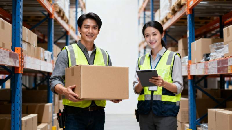 仓库员工协作搬运图片