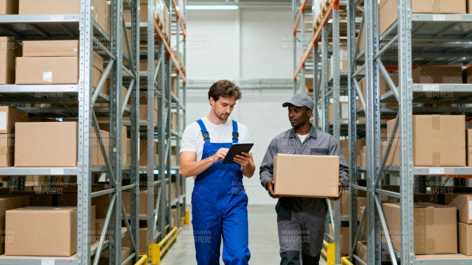 仓库工人协作搬运图片