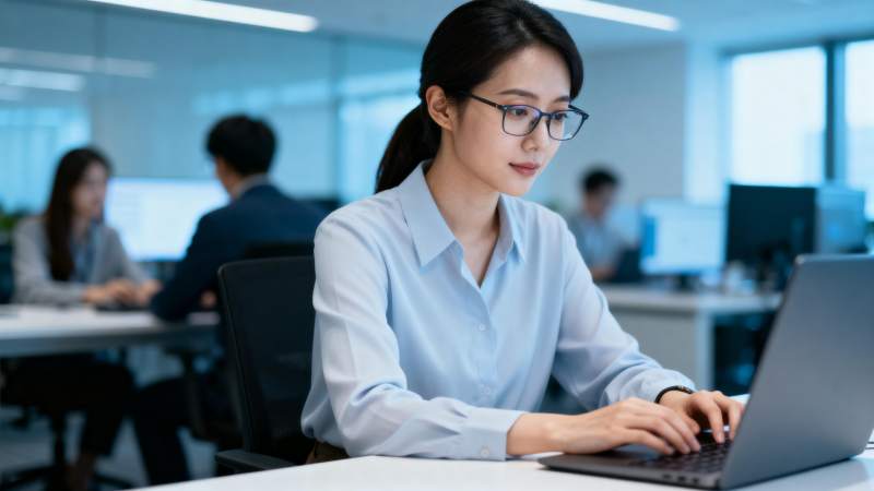 专注办公的职场女性图片