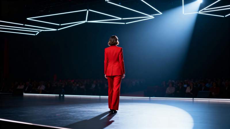 红衣人舞台背影图片