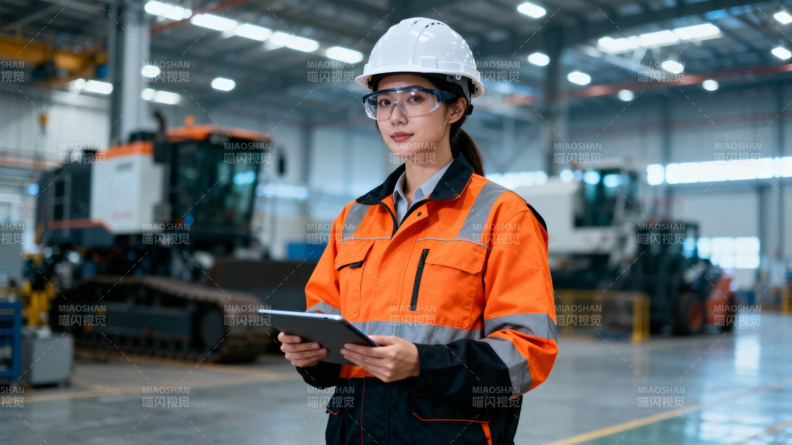 工厂女工持平板工作图片