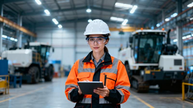 工厂女工持平板工作图片