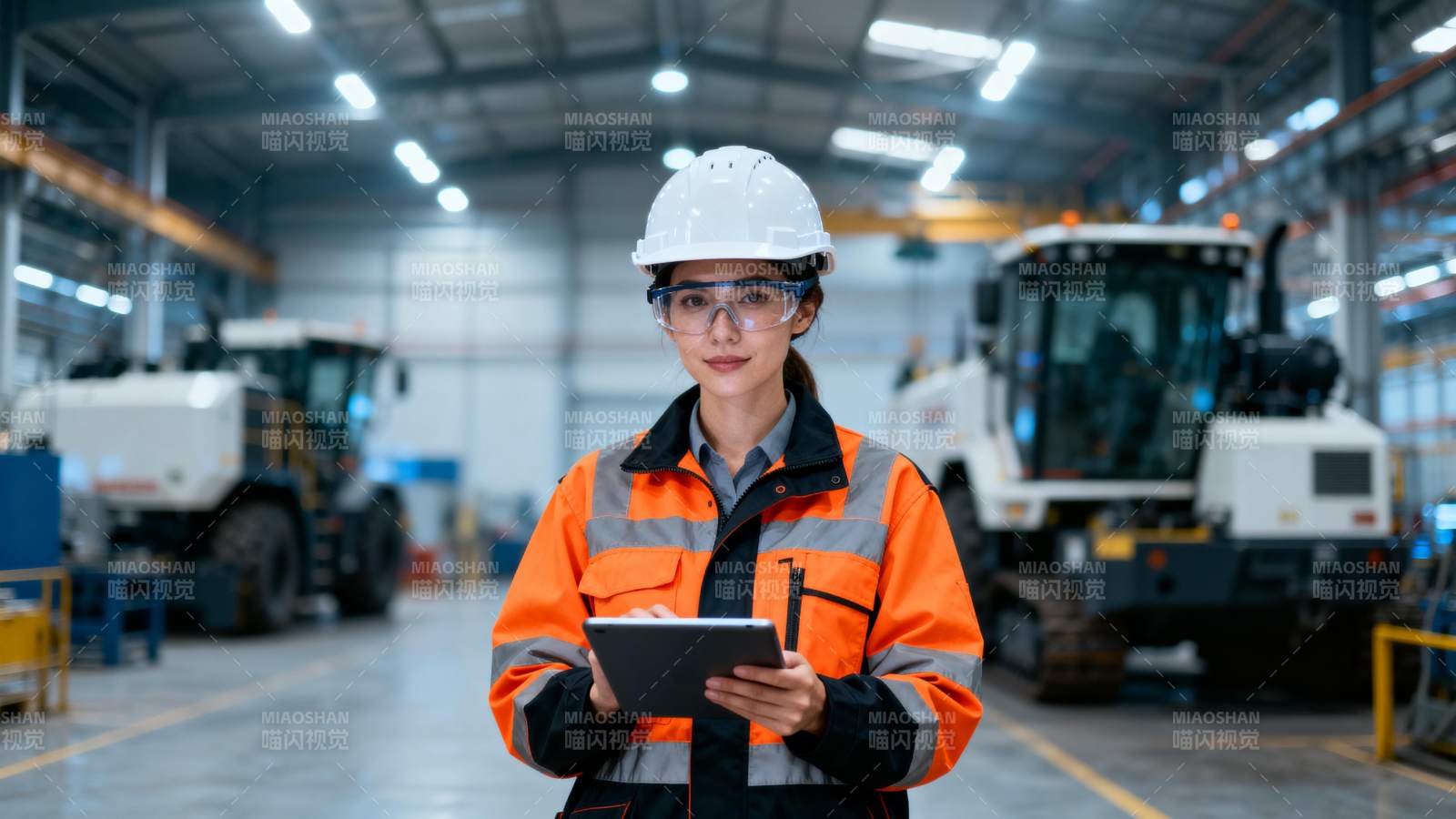 工厂女工持平板工作图片