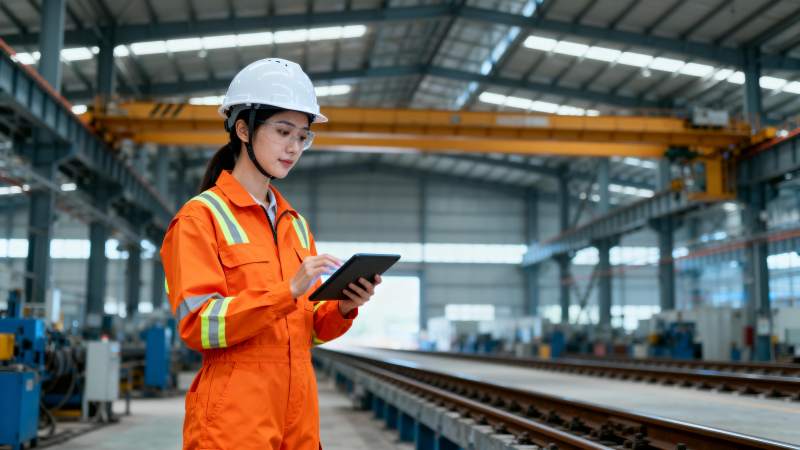 工厂女工使用平板图片