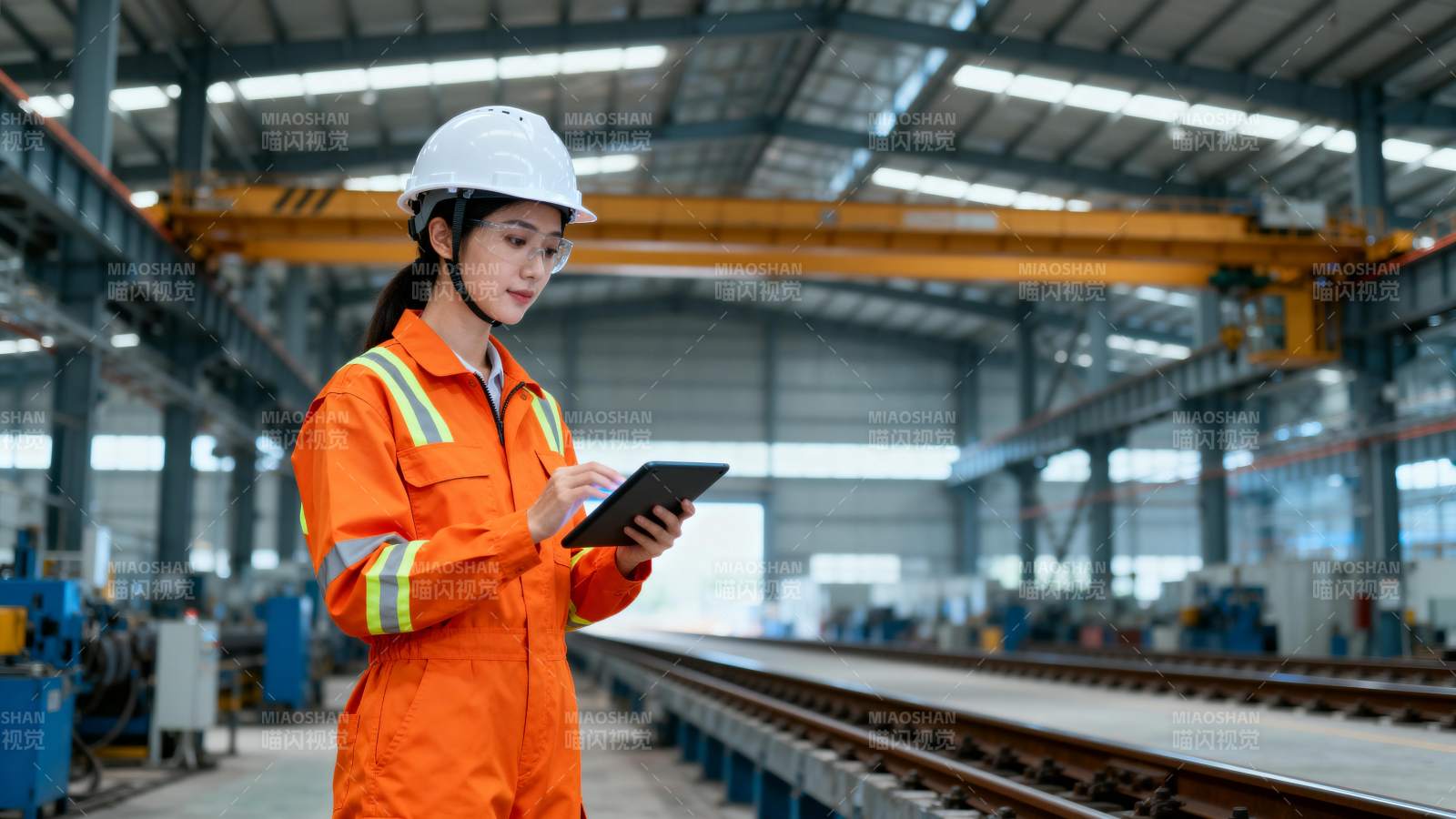 工厂女工使用平板图片