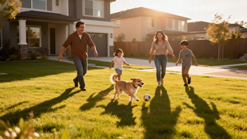 家庭草坪嬉戏时光图片