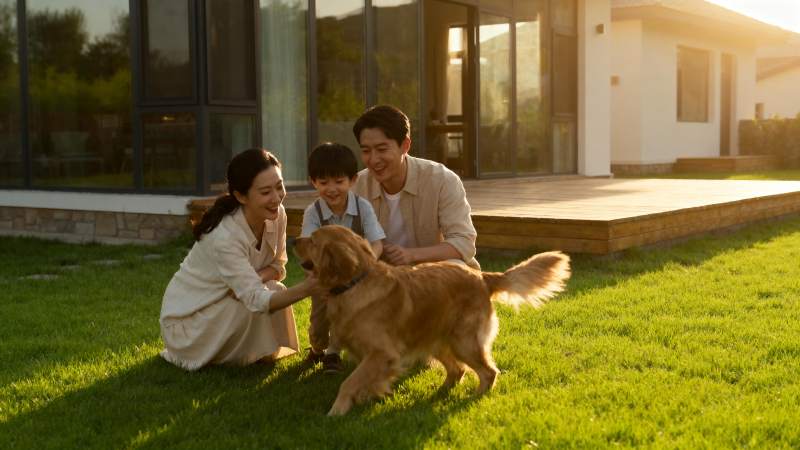 温馨家庭与爱犬共度时光图片