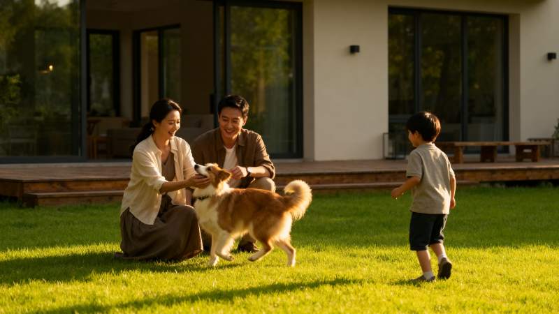 家庭与狗共度时光图片