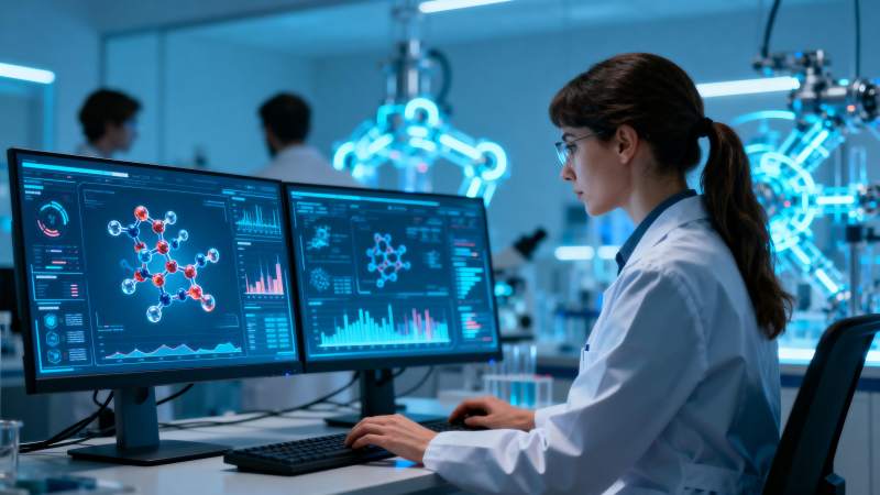 科研人员专注数据分析图片