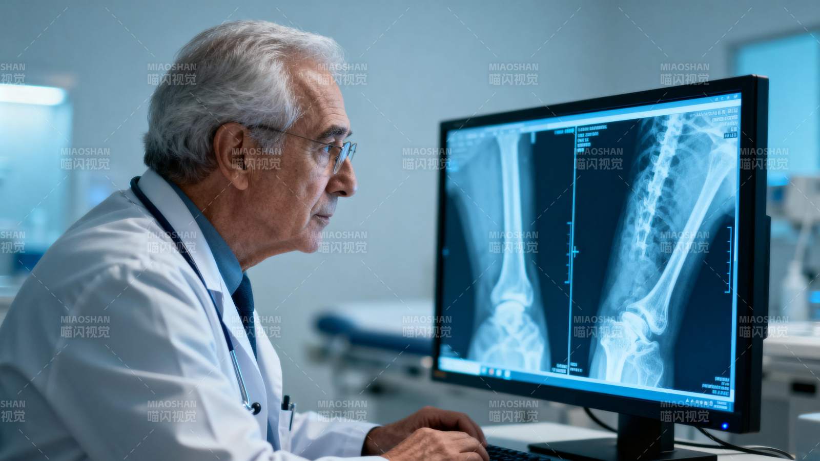 医生查看X光片图片