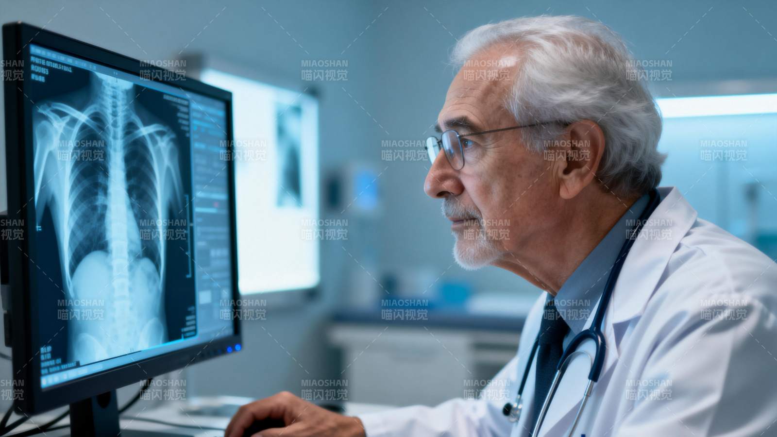 医生查看肺部X光片图片