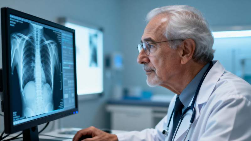 医生查看肺部X光片图片