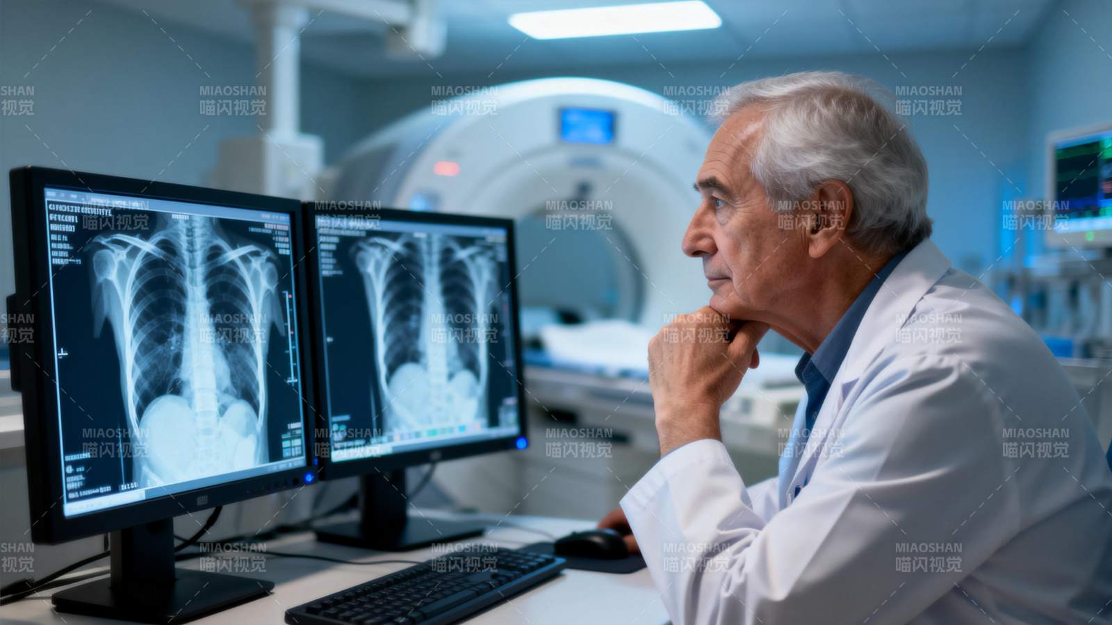 医生分析肺部X光片图片