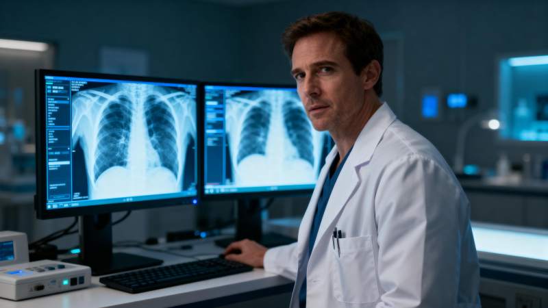 医生分析肺部X光片图片