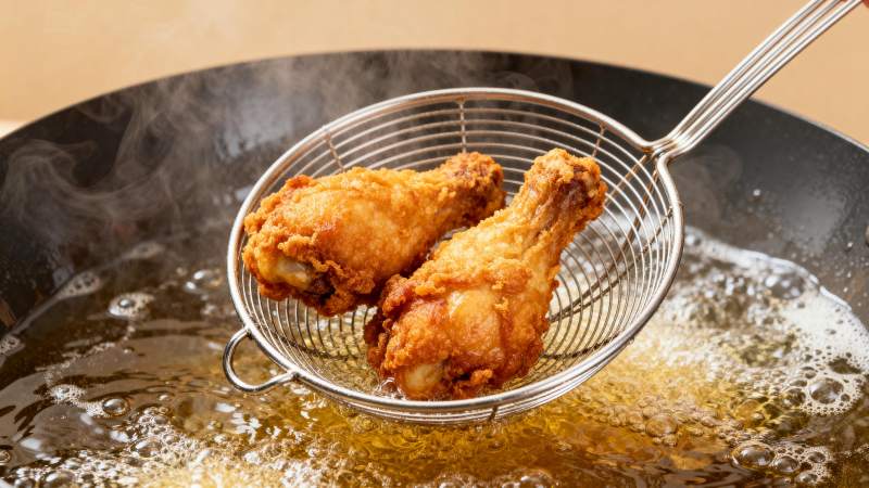 炸鸡腿出锅图片