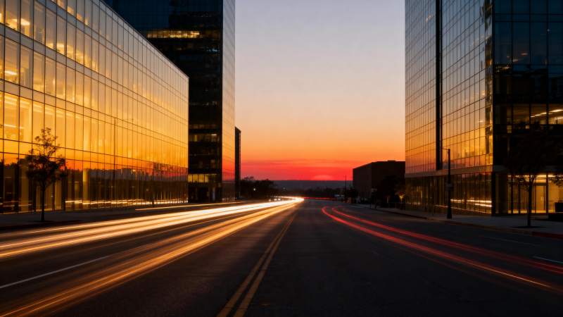 城市黄昏车流光影图片