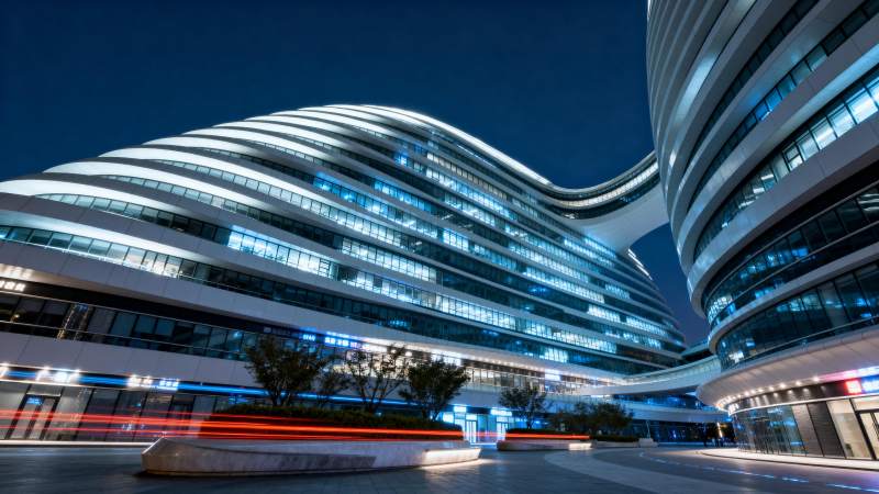 流线型建筑夜景图片