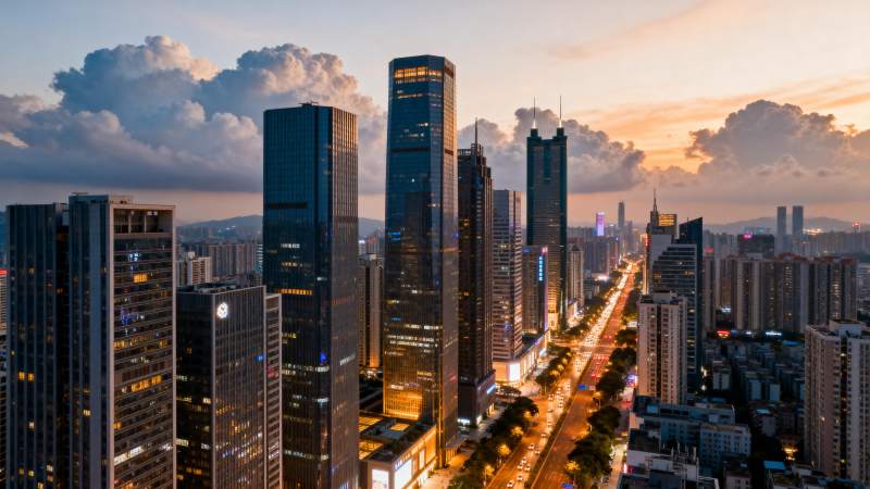 城市黄昏灯火辉煌图片