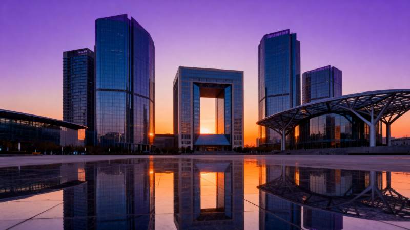 城市天际线倒影图片