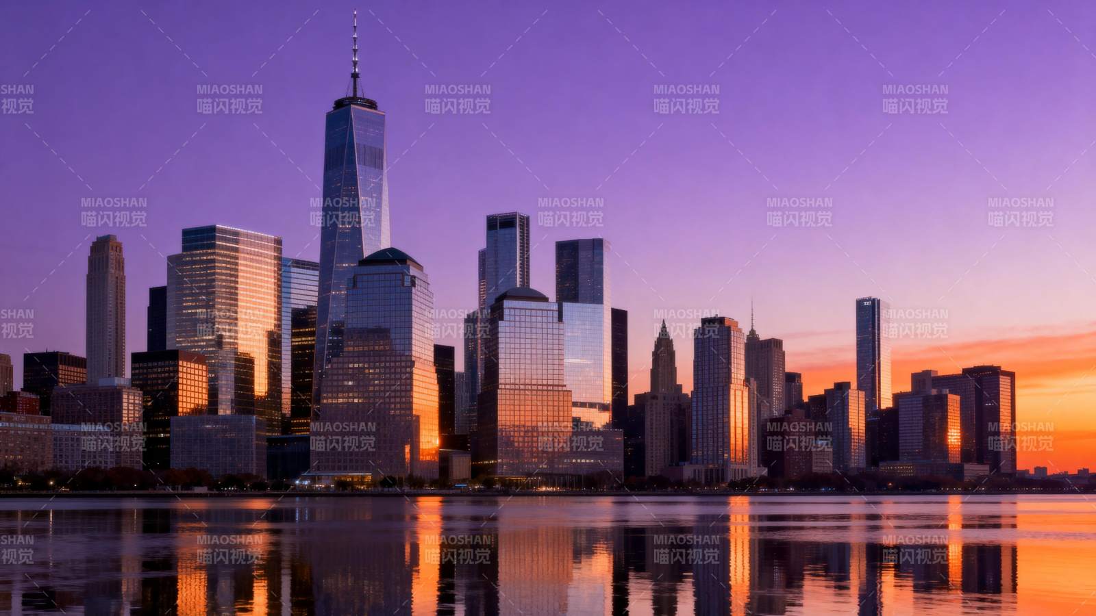 纽约天际线日落图片