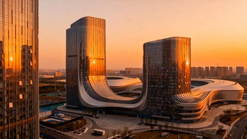 夕阳下的现代建筑群图片